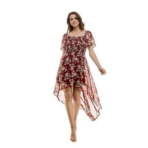 Floral Burgundy Asymmetrical Dress